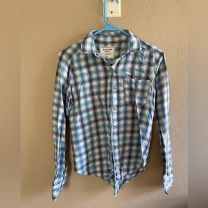 Light blue plaid Abercrombie & Fitch button up, light cotton size XS NWOT